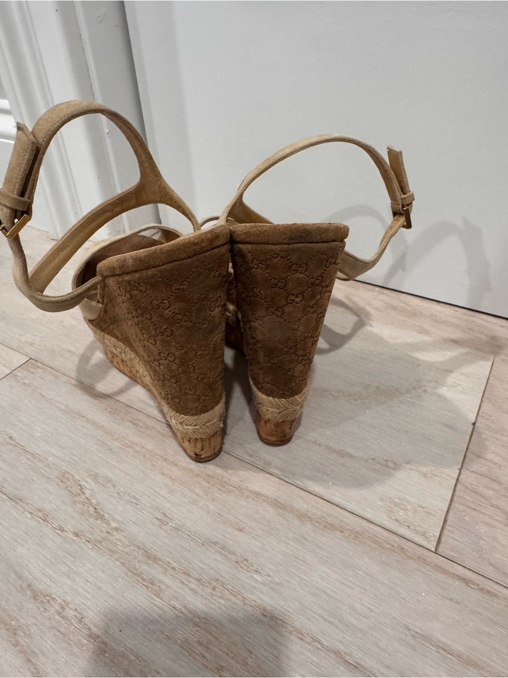 Gucci Tan Suede Wedge Sandals with Ankle Strap - Picture 4 of 10